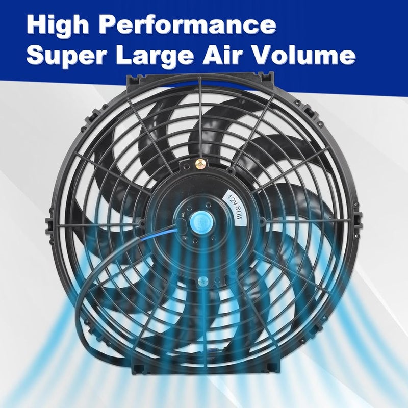 SSN 12" Electric Radiator Cooling Fan Assembly Kit, Push Pull Electric Radiator High Performance Universal Slim Fan with 12V 80W Mount Kit Black - Image 5